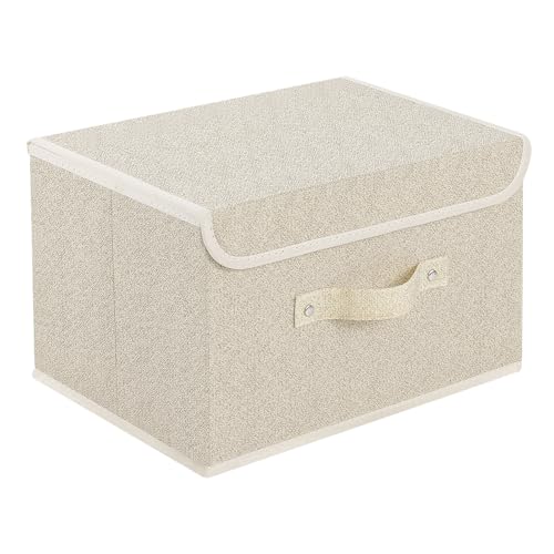 Storage Boxes, Collapsible Storage Bins with Lids, Cotton and linen cloth Storage Baskets with Handle, for Books, Closet, Bedroom, Home, 13x9.1x7.9 in, Grey and Beige - color: Beige/Gray, size: 13x9.1x7.9in(1-pack)