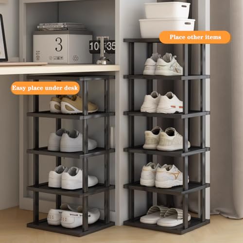 Vertical Shoe Rack - Tall Narrow Shoe Rack Organizer for Small Spaces,5 Tier Bamboo Shoen Shelf for Entryway,Closet,Corner,Doorway,Skinny Shoe Shelf Space Saving Shoe Storage,Free Stackable DIY - color: Black, size: 5-tier
