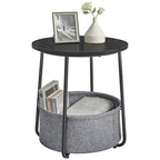 VASAGLE LILEA Collection - Small Round Side End Table, Modern Nightstand with Fabric Basket, Ebony Black and Slate Gray ULET223B01 - color: Ebony Black + Slate Gray, size: Round + 1 pack