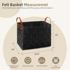boldmonkey Laundry Basket 16.5 " x13 x13 , Large Rectangular Blanket Basket with Leather Handle, Felt Storage Basket for Living Room, Nursery, Dog Toys-Dark Gray - color: Dark Gray