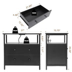 Edbuosy 27 inch Wide Night Stand with Charging Station, Bedside Table with Open Shelf, 2 Drawers Small Wood Dresser, Modern Wood Nightstand for Bedroom/Living Room (Black) - color: Black, size: 2 Drawers