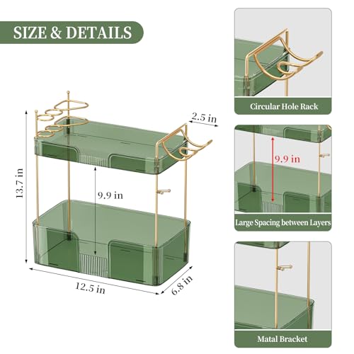 Bathroom Counter Organizer for Vanity, Makeup Organizer Countertop with Holder, Large Capacity Storage Rack, Perfect Large Skincare, Hair Care, Perfume, Easy to Install (Green, 2Tiers) - color: Green, size: 2 Tiers