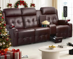 Loveseat Recliner Sofa, 3-Seater Home Theater Seating Massage Reclining Couch with 7 Led Lights, USB, Console, Wall Hugger RV Recliners, 145° Recline & Cup Holders & Side Pockets, for RV & Movie Room - color: Brown, size: 3-Seater 87''