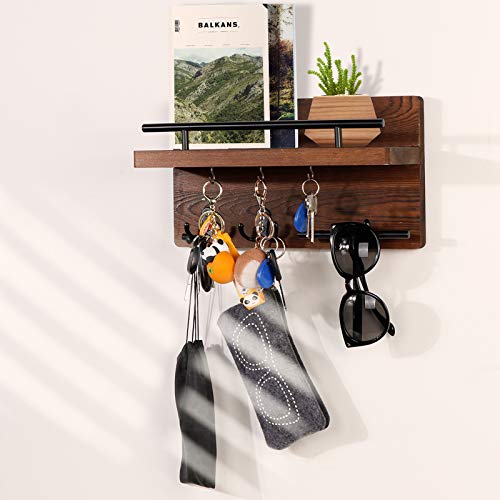 OurWarm Wall Mounted Key Holder/Hangers for Wall Decorative with 5 Key Hooks, Wooden Mail Rack Organizer with Shelf, Rustic Home Decor for Entryway Mudroom Hallway Office, Brown - color: Brown