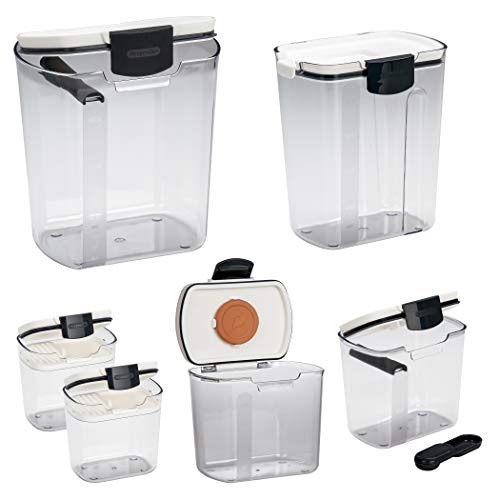 Progressive ProKeeper Baker's Airtight Kitchen Storage Canister Container Set for Flour, Sugar & More, Keeps Ingredients Fresh, with Accessories (Black Latches, 6- Piece) - color: Black Latches, size: 6- Piece