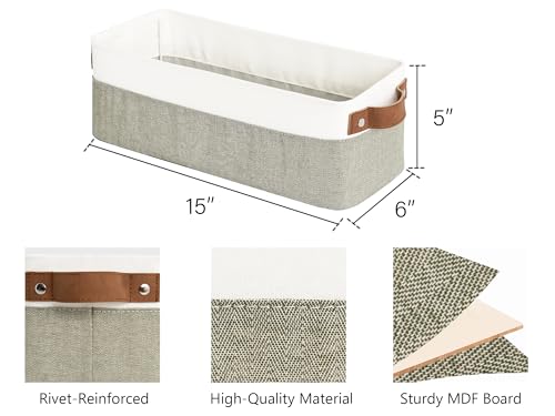 StorageWorks Narrow Storage Bins, Small Basket for Closet and Shelves, Fabric Organizer with Handles, Toilet Paper Storage, Green and White, 2-Pack - color: Green and White, size: 15"L x 6"W x 5"H