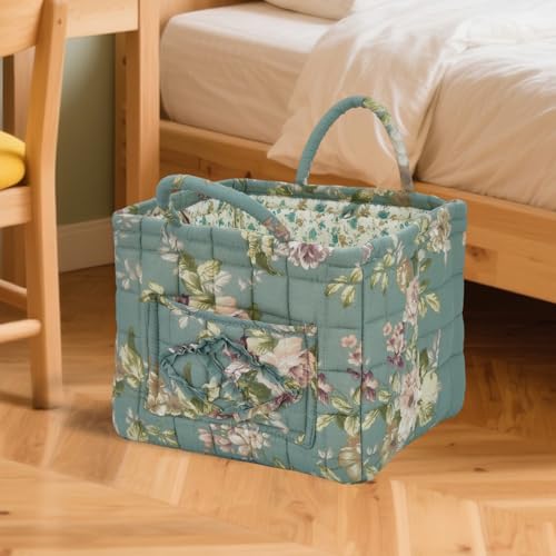 Quilted Laundry Basket with Handles, Aesthetic Collapsible Fabric Storage Basket for Clothes, Diapers & Toys - Multi-Purpose Boho Organizer Tote for Car, Home & Picnic (C) - color: C