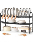 HULISEN Pots and Pans Organizer Under Cabinet, Expandable 2-Tier Pots and Pans Lid Storage Rack Holder with 10 Dividers, Adjustable Height Under Sink Organizer, Maximize Kitchen Storage Space