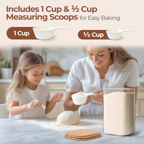 ComSaf 2Pcs Large Glass Storage Containers with Lids 4Qt, 1 Gallon Wide Mouth Flour Sugar Storage Containers, Large Capacity and Sealed for Rice, Cereal, Oat, Easy Clean and Scoop, Pantry Organization - size: 4Qt*2