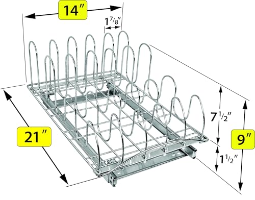 LYNK PROFESSIONAL® Pull Out Pot and Pan Lid Organizer Inside Cabinet - Lifetime Ltd. Warranty – Cookie Sheet Organizer for Cabinet – Slide Out Baking Sheet Organizer - 14W x 21D, Extra-Large, Chrome - size: 14W x 21D x 9H inches