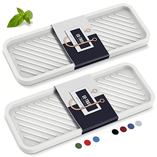 EG-SIPRO Kitchen Sink Organizer Tray,Sponge Holder for Kitchen Sink Bathroom Counter Tray Sponge Caddy Silicone Soap Holder for Soap dispenser, Bottle, Dishwashing Accessories(2-pack) - color: Whwh, size: 9×3.7inch