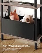 CHOEZON Small Narrow Side Table with Charging Station, Skinny End Table with Fabric Basket, Slim Nightstand for Small Spaces, Sofa Side Table, for Living Room, Bedroom, Greige and Black TBZ07UFH - color: Greige + Black