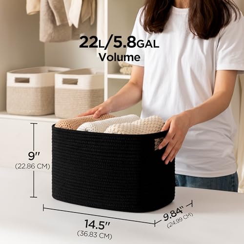 UBBCARE 4 Pack Storage Baskets for Organizing, Shelf Baskets with Handles, Woven Storage Baskets for Bookcase/Cube Shelf/Closet, 14.5"L x 9.8"W x 9"H, Black - color: Black, size: 4 Pack-14.5"(L)×9.8"(W)x9"(H)