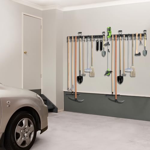 LEYU Metal Garage Tool Organizer Wall Mount, 2 Pack Garden Tool Organizer With Extension Cord Straps, Garage Organization Hooks and Hangers for Shed, Yard Storage, Wall Holder for Hanging Broom Mop - size: 2 Pack