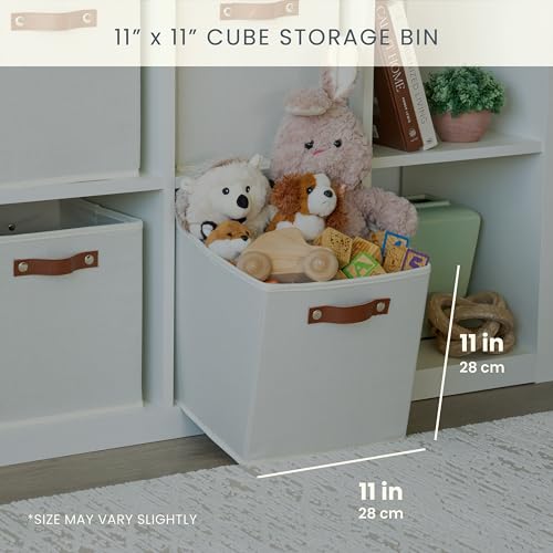 OrganiHaus 11" x 11" x 11" Fabric Cubes Storage Bins Set of 4, Foldable Collapsible Fabric Storage Bins for Organizer, Toy Organizer for Kallax, 11 Inch Linen Cube Shelf Baskets - White - color: Off-White, size: (11x11) Leather Handles