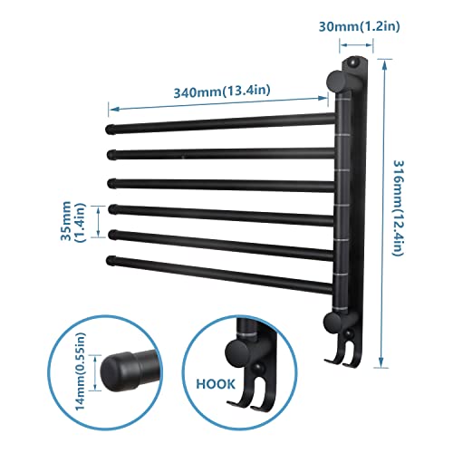 Space Saving Towel Rack JSVER Black Space Saving Towel Holder, Towel Rack Wall Mounted, Swivel Hand Towel Holder, 6-Arms Towel Bar, Towel Racks for Bathroom - color: Black 6 Arms