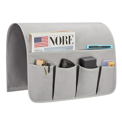 Sofa Armrest Organizer, Remote Control Holder for Recliner Couch, Arm Chair Caddy with 6 Pockets for Magazine, Tablet, Phone, iPad - color: Silver Gray, size: W19'' x L33''