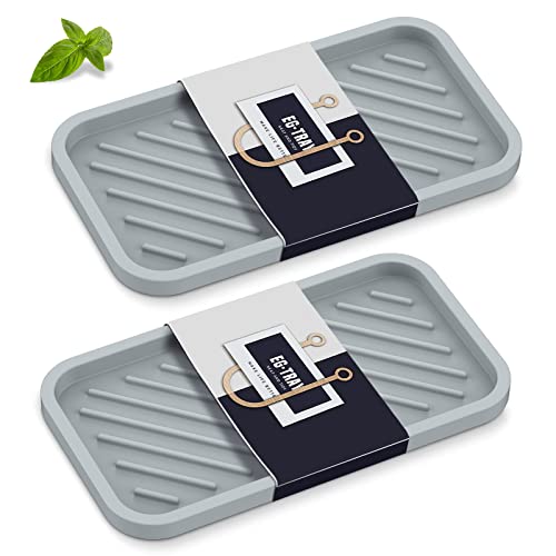 EG-SIPRO Kitchen Sink Organizer Tray,Sponge Holder for Kitchen Sink Bathroom Counter Tray Sponge Caddy Silicone Soap Holder for Soap Dispenser, Bottle, Dishwashing Accessories(2-Pack) - color: Grgr, size: 10×5.2inch