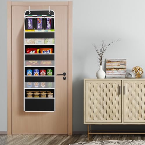 Univivi 5-Shelf Fabric Door Storage Over Door Hanging Organizer with 4 Large Pockets and 3 Small PVC Pockets Nursery Closet Cabinet Wall Mount Hanging Storage Organizers for Baby Nursery (Black) - color: Black, size: 5 LAYER