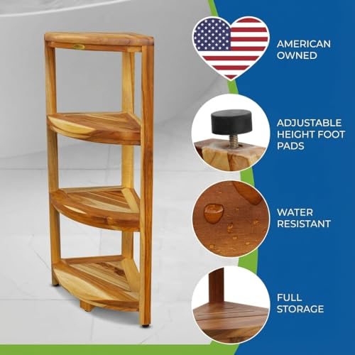 EcoDecors Corner Snazzy Corner Four Tier Natural Color Shelf Waterproof Teak Wood Shower Bench Stool Seat Chair For Inside Shower Provides Safety, Storage, and Organization For Bathroom Accessories - size: 4 tier