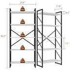Shintenchi 5 Tiers Bookshelf, Classically Tall Bookcase Shelf,Industrial Book Rack,Modern Book Holder in Bedroom/Living Room/Office, Storage Rack Shelves for Books/Movies,11.8" Dx23.6 Wx62.2 H,White - color: White