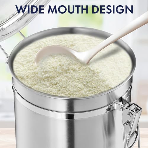 ENLOY 165oz Stainless Steel Airtight Canister for Kitchen, Large Flour Coffee Bean Tea Cereal Sugar Cookie Metal Food Storage Canisters with Clear Lid and Sturdy Locking Clamp (7.7 * 7.7 * 8.4in) - size: Large