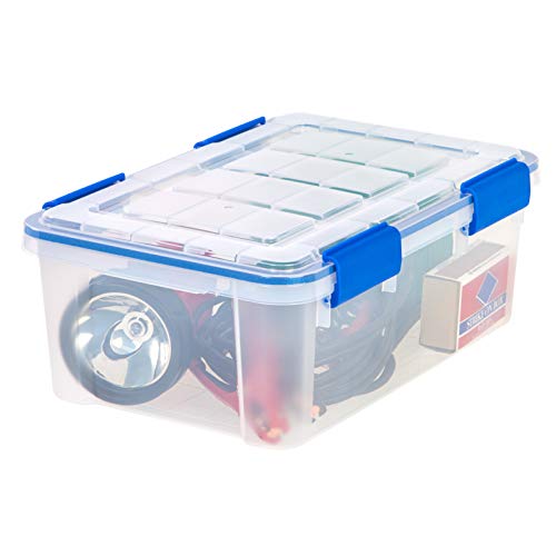 IRIS USA 16 Qt Storage Box with Airtight Seal, 4 Pack - BPA-Free, Made in USA - Heavy Duty Moving Containers with Tight Latch Gasket Lid, Weather Proof Tote Bin, WEATHERPRO - Clear/Blue - size: 16 Qt. - 4 Pack