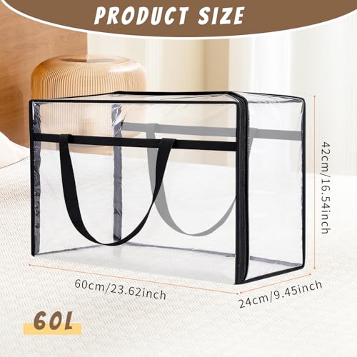 60L Clear Storage Bags Plastic Blanket Storage Bag Foldable Moving Organizers Containers with Zipper for Bedding Blanket Clothes Under Bed Holder - 4 Pcs - color: 4 Pcs, size: 60L