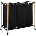 STORAGE MANIAC Laundry Sorter, Laundry Hamper with Wheels, Laundry Basket Sorter, Laundry Separator Hamper, Laundry Divider Hamper (Bamboo, 3 Section)