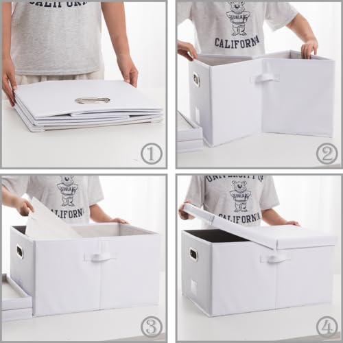 PRANDOM Collapsible Storage Box with Lid [1-Pack] Leather Fabric Foldable Storage Bin Organizer Container Basket Cube with Cover for Home Bedroom Closet Office Nursery White (22.8X15.7X11.8) - color: White, size: X-Large(1-Pack)