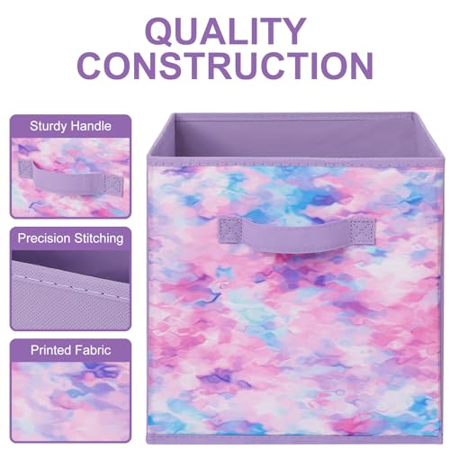 Stero Fabric Storage Cubes, 6 Pack Foldable Storage Bins Baskets with Handle, 11 Inch Box for Shelves, Closet, Organizer, Tie-dye Purple - color: Tie-dye Purple, size: 11"-6 Pack