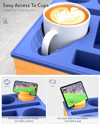Couch Cup Holder Tray - Couch Organizer Caddy, Silicone Beach Caddy with Cup Holder, Sofa and Bed Drink Holder and Couch Tray Table for Snacks Beverage Remote (Blue) - color: Blue