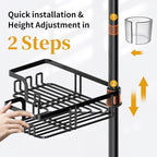 KEGII Shower Caddy Tension Pole with 2 Towel Bars, Corner Shower Organizer Shelves for Bathtub Shampoo Storage, Adjustable Shower Tension Rod with Razor Holder & Hooks - style: Tension Pole with 2 Towel Bars-Black
