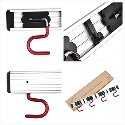 Wall Mounted Mop and Broom Holder Stainless Steel S Type Broom Rack Anti-Slip Mop Organizer (17 Inches,4 Positions 3 Hooks, Red black) (17inch) - size: 4 Positions