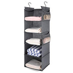 MAX Houser 5 Shelf Hanging Closet Organizer, Space Saver, Cloth Hanging Shelves with 4 Side Pockets, Foldable, Grey - color: Grey-6