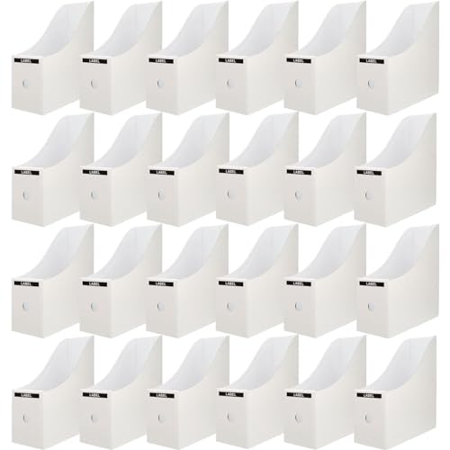 Limitliho 24 Pack White Cardboard Magazine File Holder for Desk, Shelves, Office or Home, Vertical Book Bins for Classroom and Library Use, 10.6'' H×10.2'' L ×3.5''W Folder Organizer Box - color: White