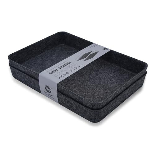 Welaxy 2-piece Office desk drawer organizer tray letter-size documents paper book file Folder Holder storage bins (Charcoal) - color: Charcoal