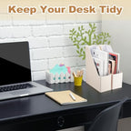 Feifeiya Magazine File Holder Set of 6 Stylish Sturdy Cardboard File Boxes Desk Organizer Beautiful Magazine Holder Rack with Gold Label Holder for Home Office Desktop Bookshelf Classroom(Beige) - color: Beige