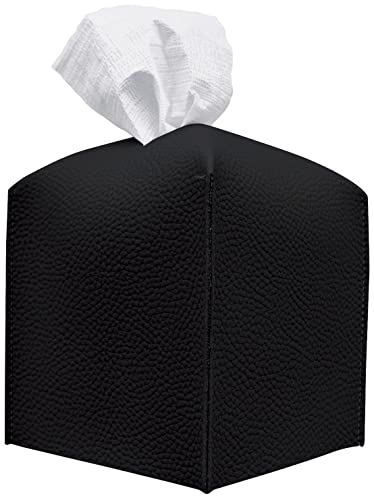 carrotez Tissue Box Cover, [Refined] Modern PU Leather Square Tissue Box Holder - Decorative Holder/Organizer for Bathroom Vanity Countertop, Night Stands, Office Desk & Car 5X5X5 - Black - color: Black, size: [Square]