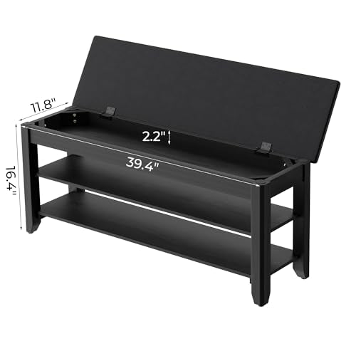 Homleke Shoe Rack Bench with Flip-Top Storage, Solid Wood Entryway Bench with Cushion, Adjustable Shelf, for Hallway, Mudroom, Closet – Black, 39.4" - color: Black, size: 39.4"