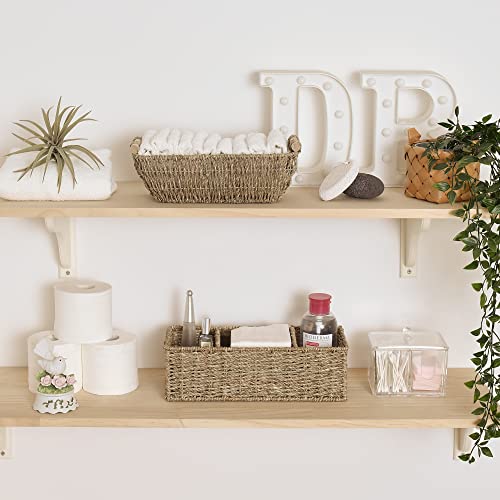 StorageWorks Wicker Toilet Basket Tank Topper, Toilet Paper Basket for Back of Toilet Tank Top, 3-Section Seagrass Storage Baskets for Shelves, 2-Pack - color: Natural (Seagrass), size: 14¼"L x 6"W x 4¼"H
