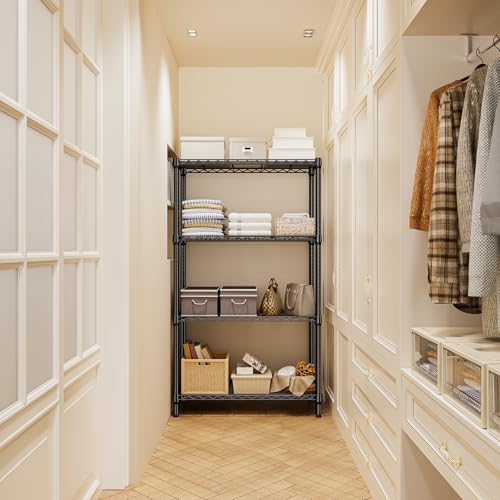 M MZG 1000 lbs 4 Tier Shelf Metal Storage Shelves Shelving Wire Rack Heavy Duty Closet Organizers for Garage Kitchen Bathroom Laundry Black 13.8" D x 35.4" W x 59.5" H - color: Black, size: 4 tier, 13.8" D x 35.4" W x 59.5" H