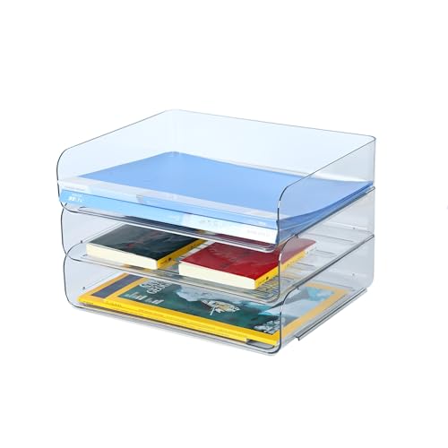 3 Tiers Stackable A4 Paper Trays, Office Desk File Holder, Tidy File Document Letter Book Paper Organizer (3 Tiers,Clear) - color: Clear, size: 3 tiers