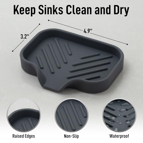 Zulay Kitchen Small Silicone Sponge Holder (4.9x3.3”) – Space-Saving Sink Organizer Tray for Sponge, Soap, Brush & More – Compact Non-Slip Dish for Kitchen & Bathroom (Grey) - color: Grey, size: Small (4.9x3.3)