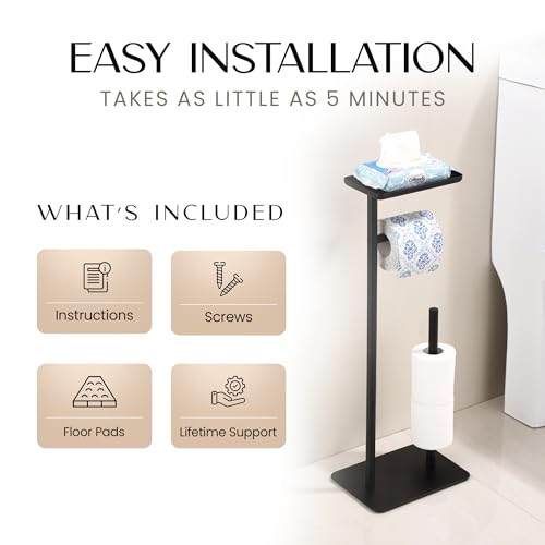 Day Moon™ - Toilet Paper Holder - Modern Roll Holder for Bathroom - 1 Pack - Free Standing - with Shelf, Black - color: Matte Black, size: Free Standing 1 Pack