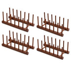 HBlife 4pcs 6 Slots Teak Dish Plate Bowl Cup Book Pot Lid Cutting Board Drying Rack Stand Drainer Storage Holder Organizer Kitchen Cabinet（Keep Dry） - color: Teak 6 Slots 4pcs
