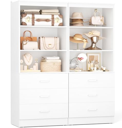 Aheaplus 47.2" Closet Drawers System, 3.94FT Wood Closet Organizer System with 6 Drawers, Modular Small Walk-in Closets Storage Unit, Set of 2, White (47.2" L x 13.8" W x 71" H) - color: White, size: 47.2''
