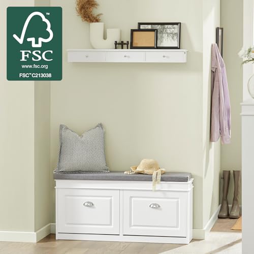 SoBuy White Storage Shoe Bench with 2 Flip Drawers, Hidden Shoe Bench, Free Standing Shoe Rack, Shoe Cabinet, Hallway Storage Bench with Seat Cushion FSR64-W - color: White, size: 2 Drawers (Long)
