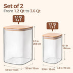 ComSaf Glass Food Storage Containers, 3.6Qt/1.2Qt Glass Flour and Sugar Containers with Airtight Lids, Large Square Jars with Bamboo Lids for Rice, Pasta, Oats, Grains, Cookies, Snacks, Candy - color: 3.6Qt/1.2Qt-Square