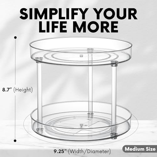 Clear Lazy Susan Turntable Organizer, Rotating Spice Rack Kitchen Pantry Organization and Storage, Medicine Cabinet Organizer, Cosmetic Makeup Organizer for Vanity, Perfume, Bathroom, Refrigerator - size: 9.25"